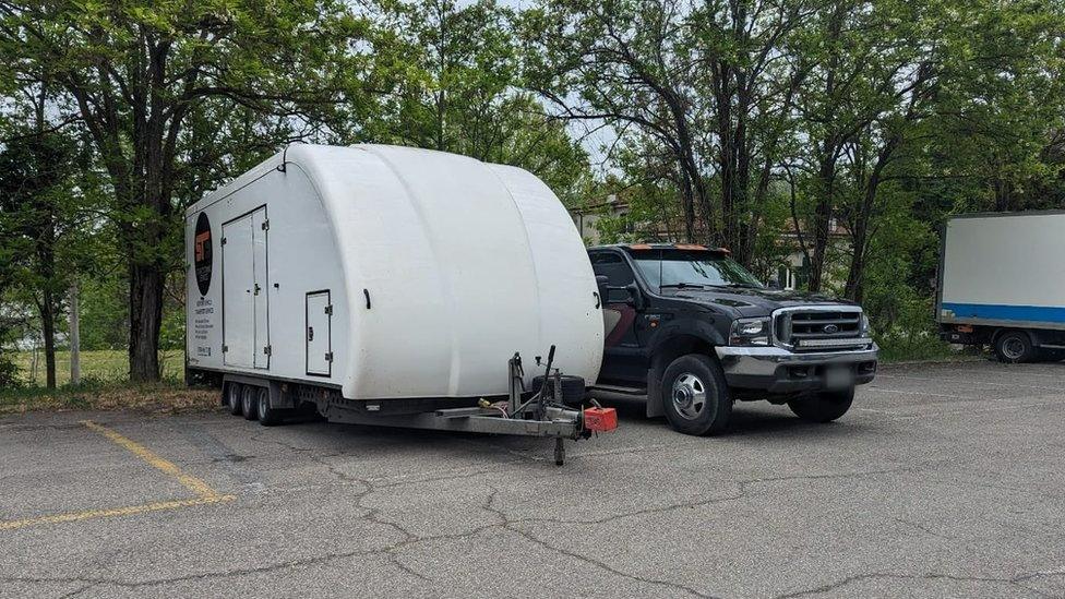 The stolen trailer containing the Ford Fiesta