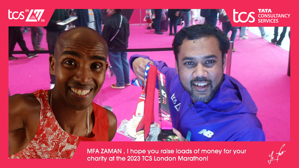 Mohammed Zaman's photo with Mo Farah on the London Marathon