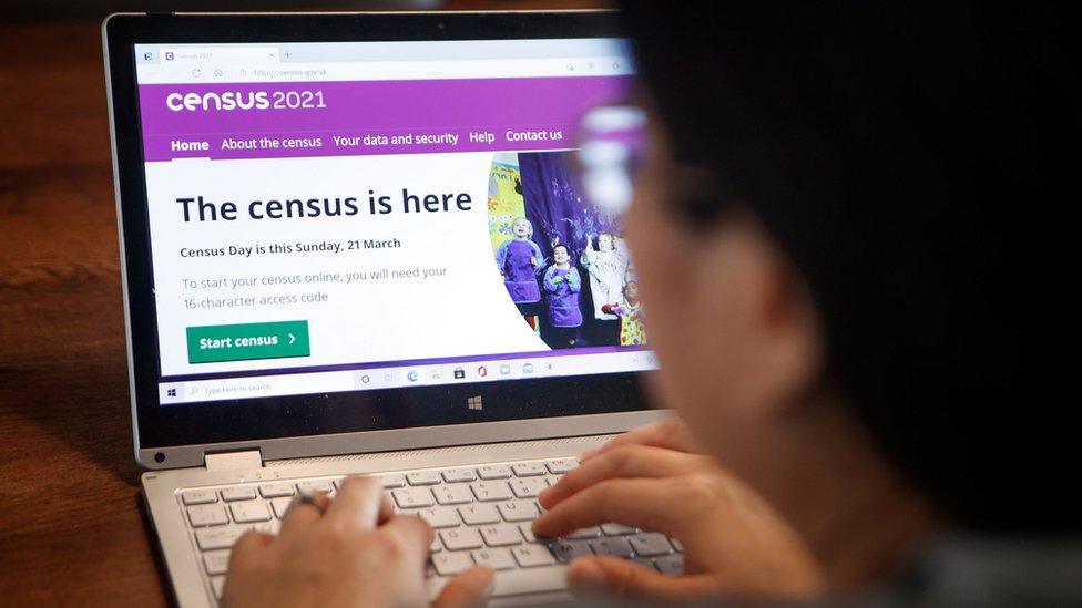 lady completing census on a computer