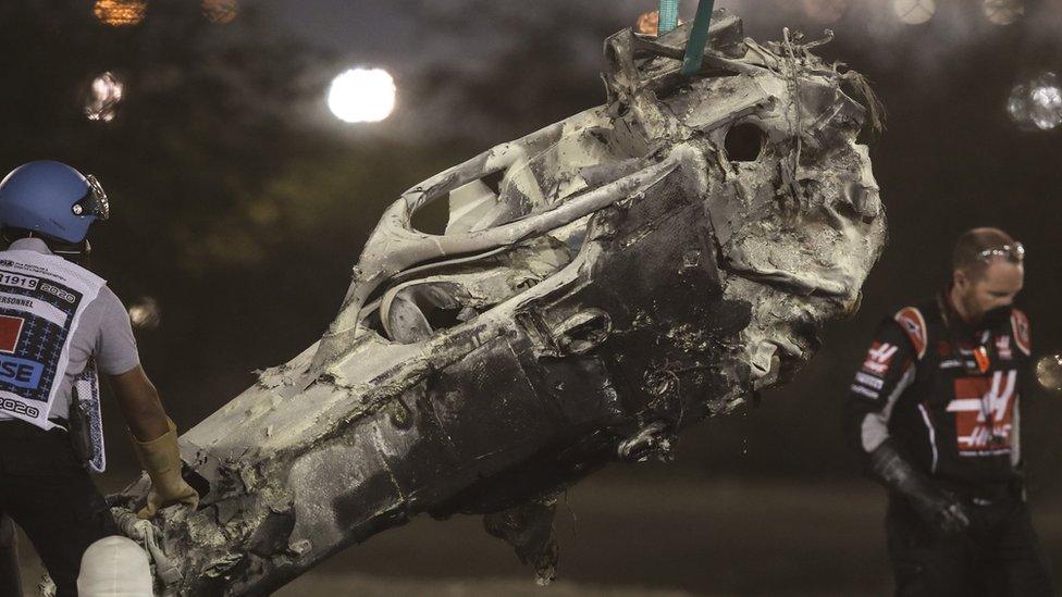 remains of F1 car following crash.