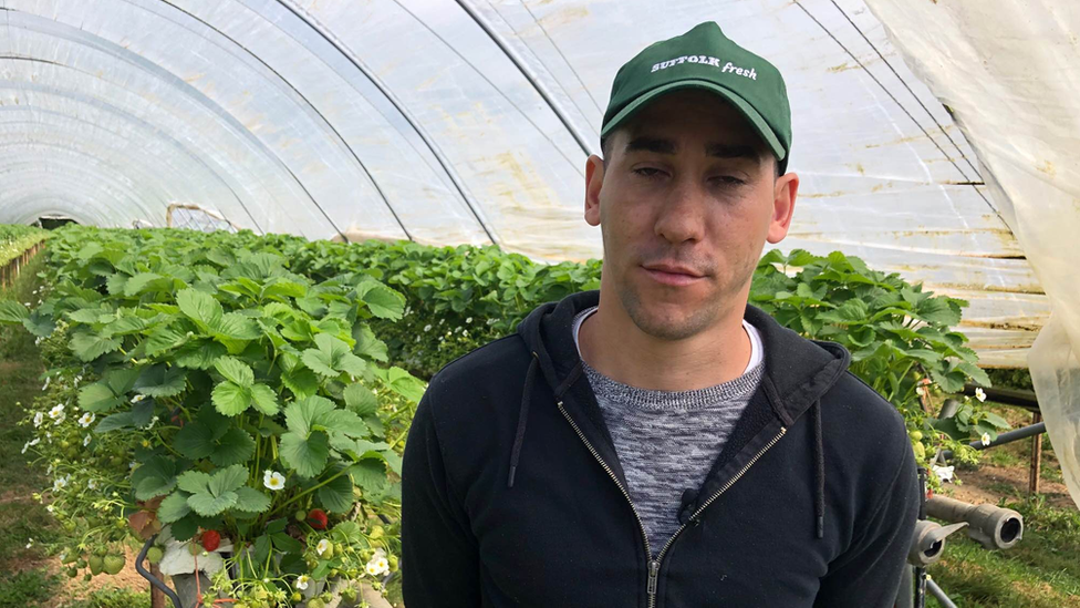 Emmanuel Ciocanel in a polytunnel