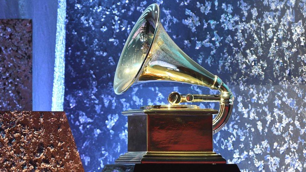 A giant Grammy Award during the 61st Annual Grammy Awards on February 10, 2019, in Los Angeles.