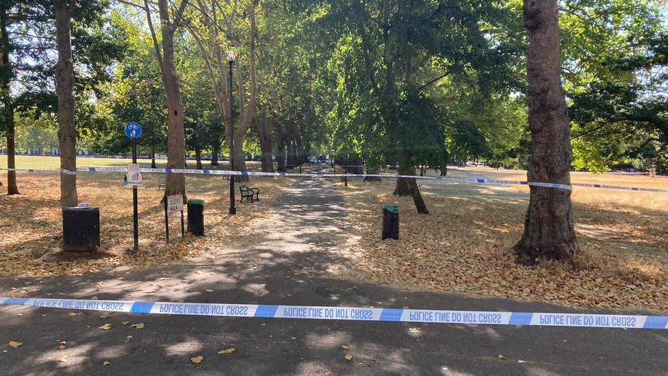 Police cordon across Highbury Fields