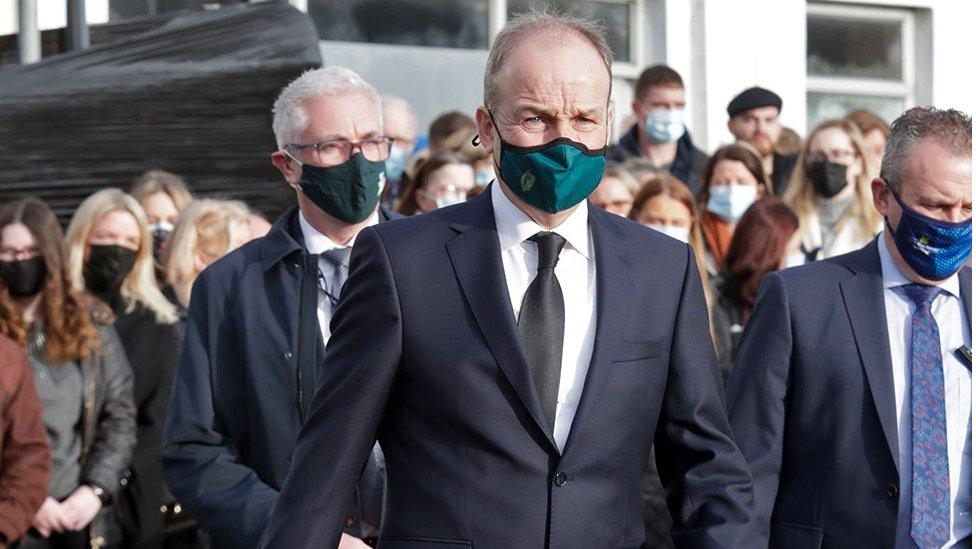 Taoiseach Micheál Martin arrives at St Brigid's Church, Mountbolus, Co Offaly, Ireland, for the funeral of Ashling Murphy on 18 January 2022