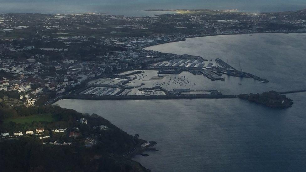 Guernsey aerial view of St Peter Port Harbour