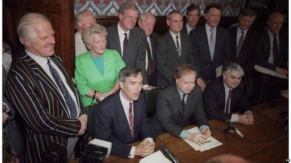 John Redwood launching his campaign for the Tory leadership in 1995