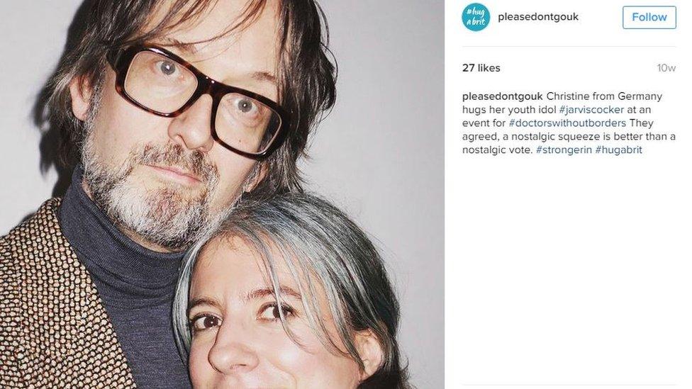 An Instagram picture of German national and UK resident Christine hugging the British musician Jarvis Cocker