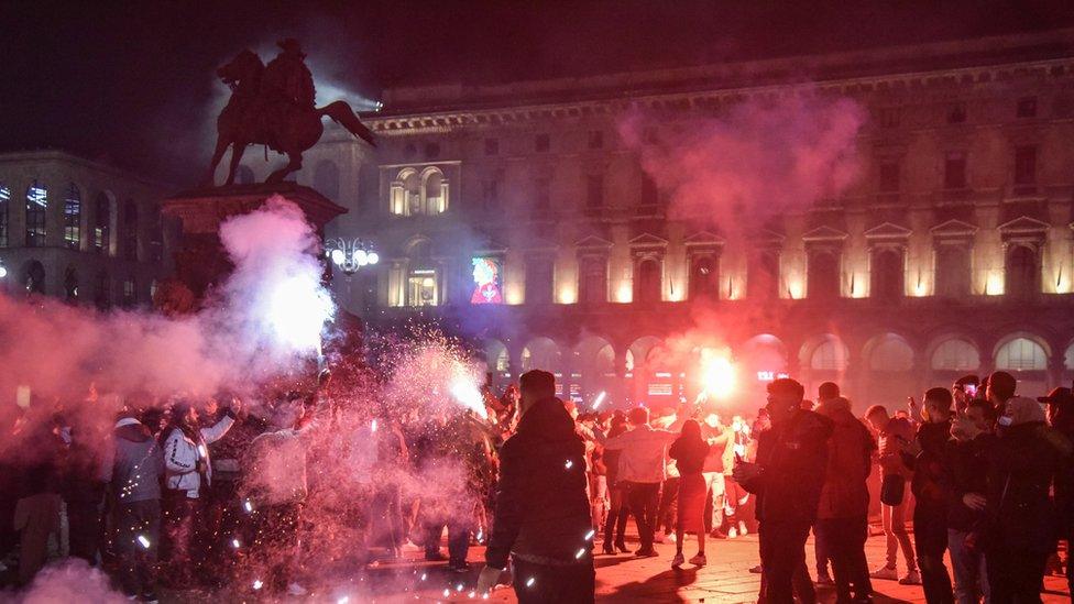 New Year's Eve celebrations in Piazza del Duomo square in Milan, northern Italy, 31 December 2021