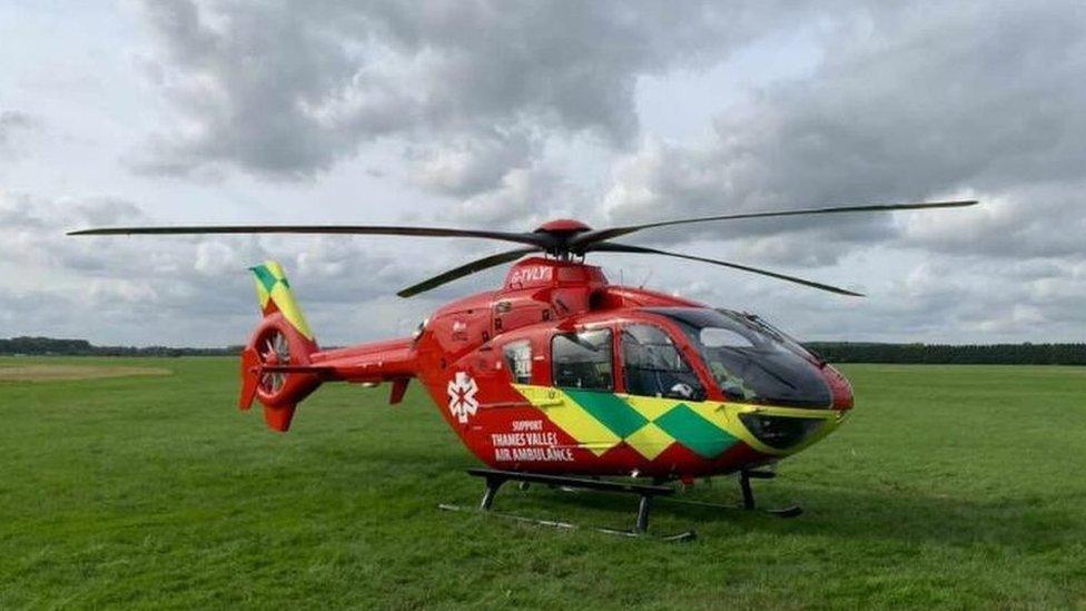 Red air ambulance helicopter