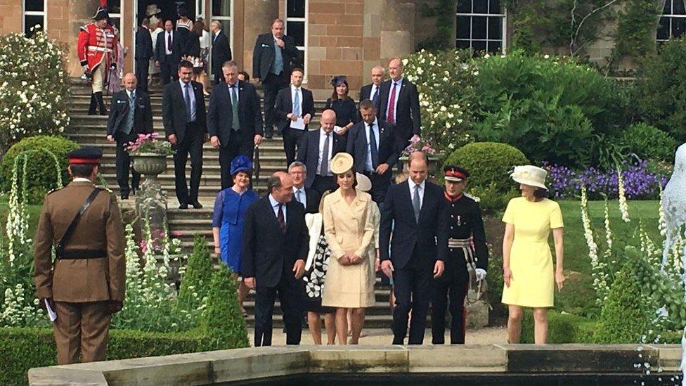 The royal couple arrive at the garden party in Hillsborough