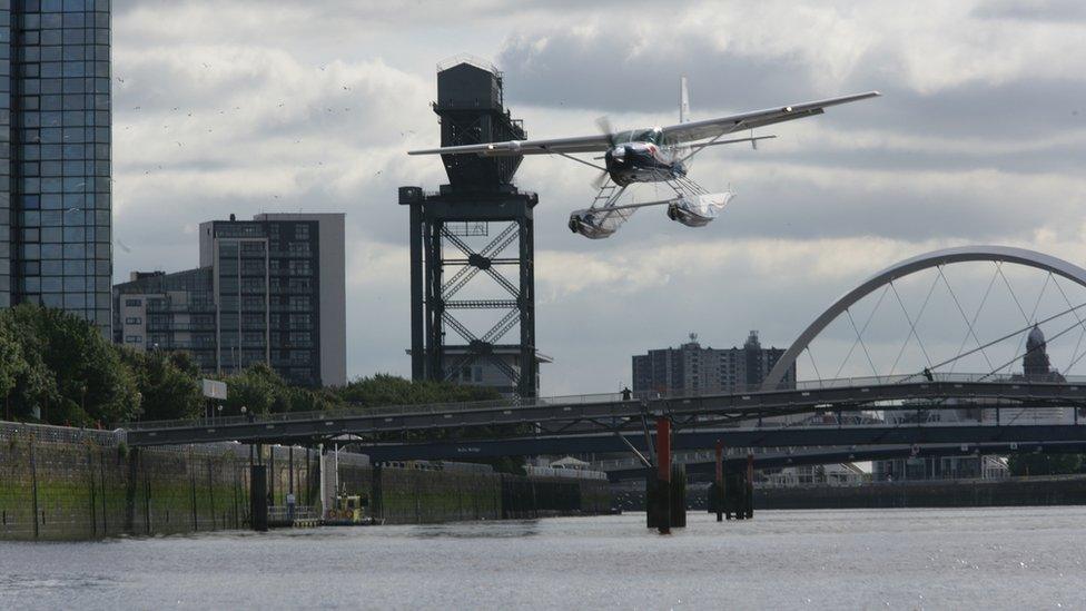 Sea plane coming into land in Glasgow