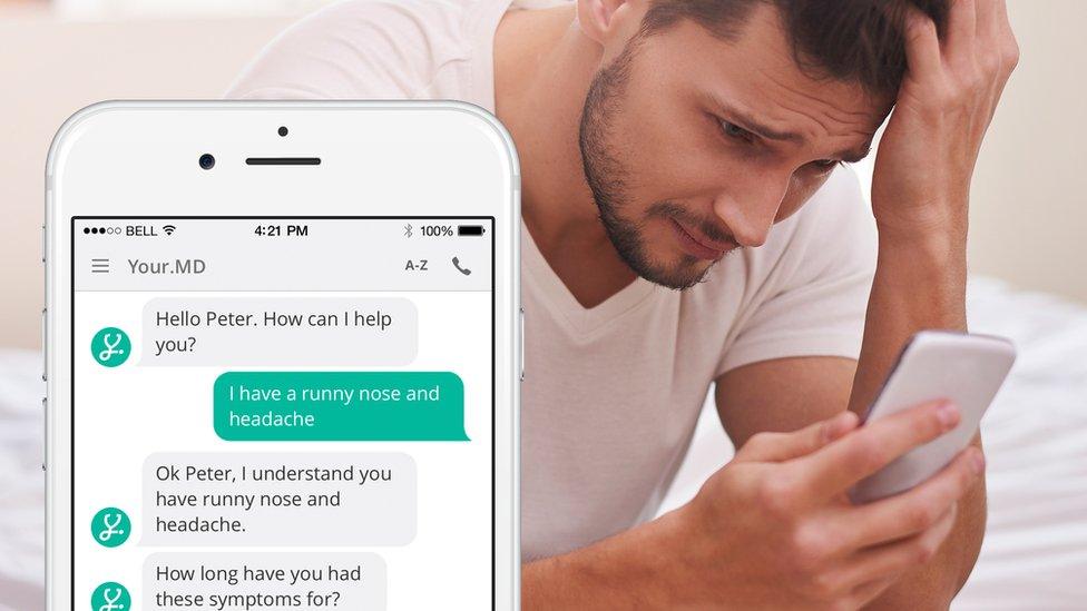 Worried looking man and phone screengrab of medical conversation