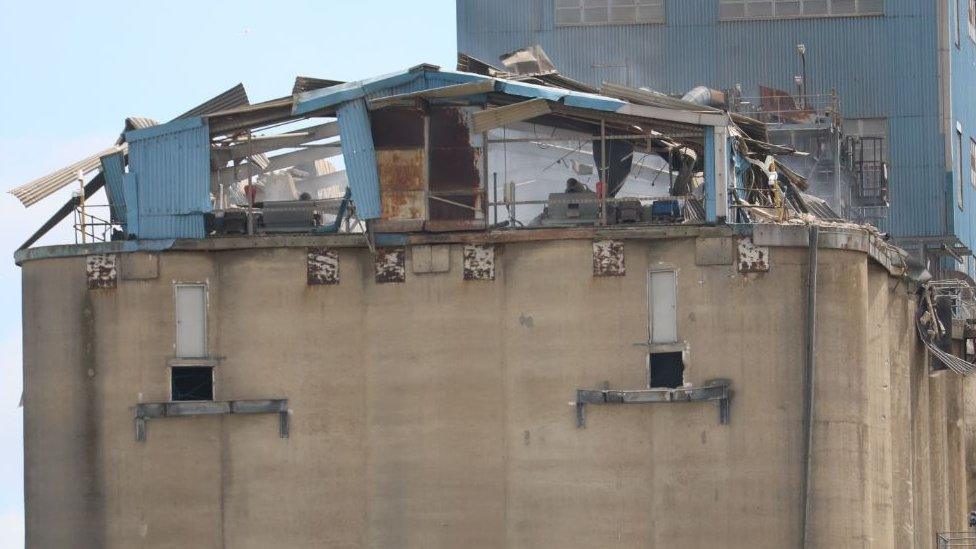 Grain store fire damage