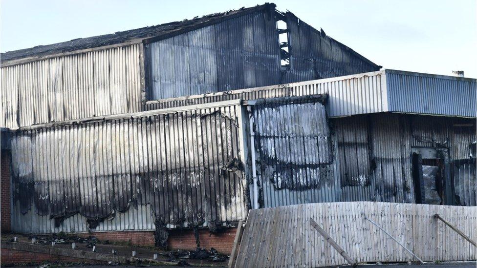 Scene of fire at former Fleming Poultry factory in Ballymoney