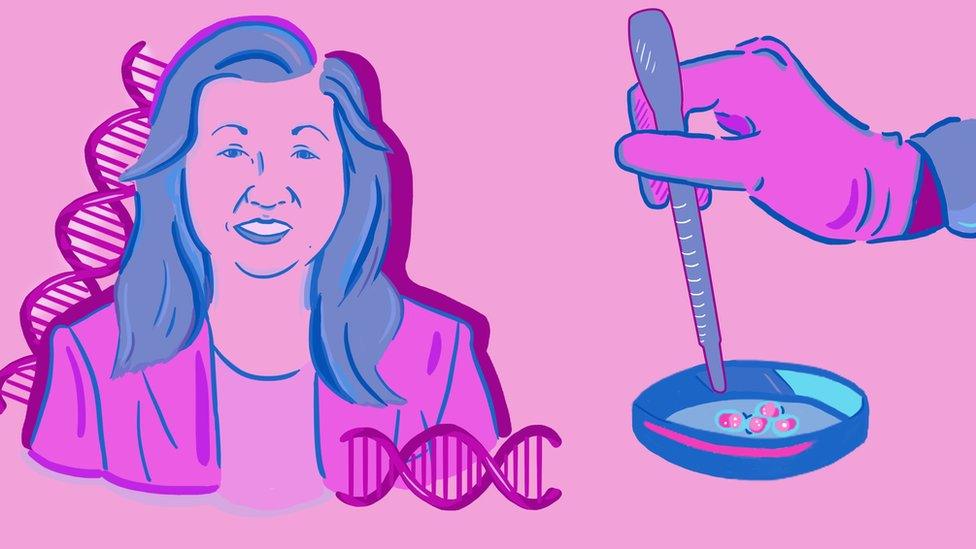 Illustration of Ann Tsukamoto and a petri dish