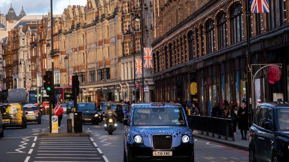 Brompton Road outside Harrods department store in Knightsbridge