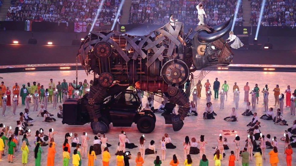 The bull during the opening ceremony of the Birmingham 2022 Commonwealth Games at the Alexander Stadium, Birmingham