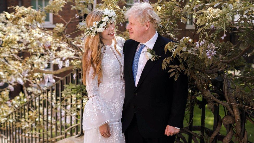 Boris Johnson and Carrie Symonds in the garden of 10 Downing Street after their wedding