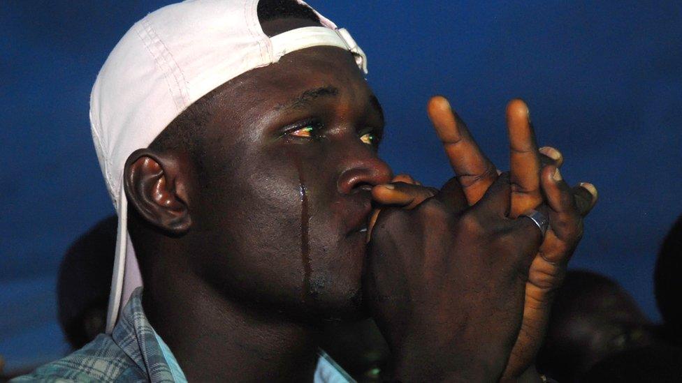 A crying Nigerian fan in Lagos, Nigeria - Tuesday 26 June 2018