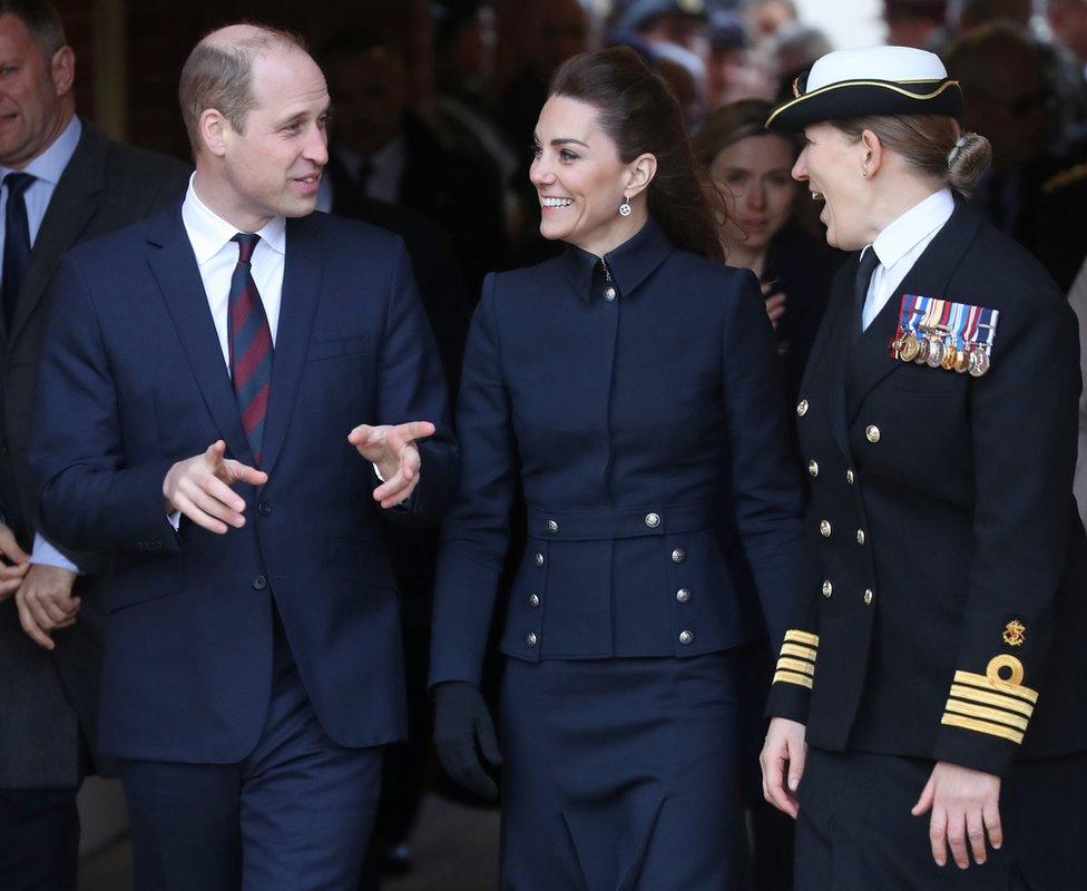 The Duke and Duchess of Cambridge speak with Captain Alison Hofman