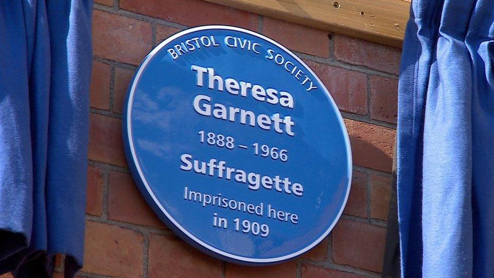 Blue plaque for suffragette Theresa Garnett unveiled at HMP Horfield