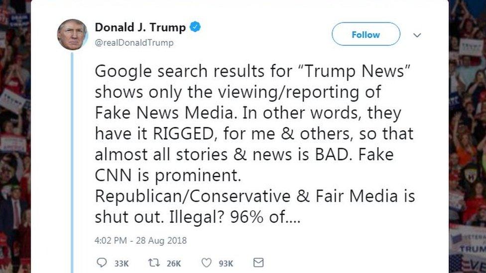 Donald Trump, Twitter, Google