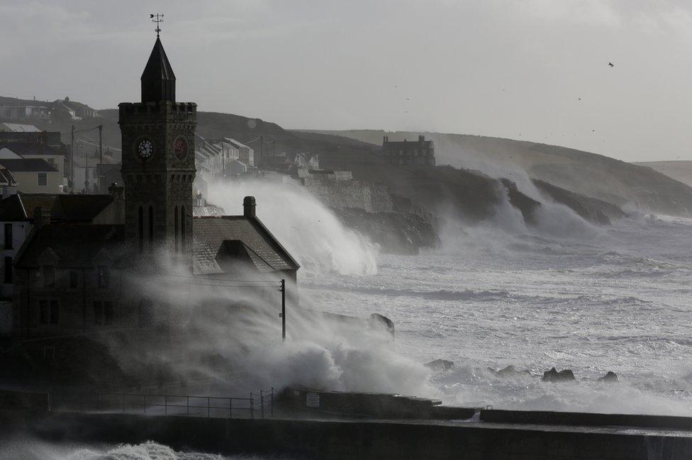 Waves hit Porthleven