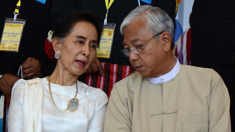 Aung San Suu Kyi with Myanmar President Htin Kyaw