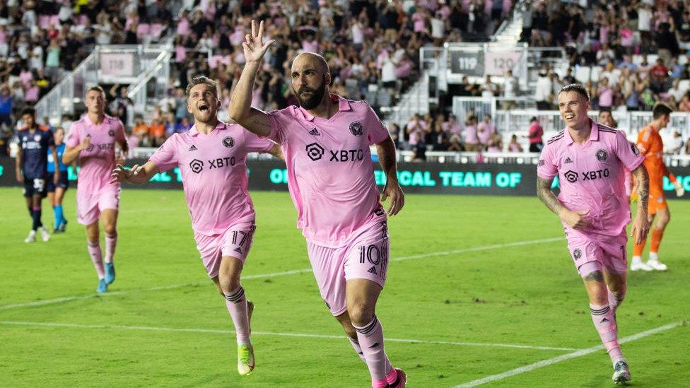 Inter Miami team, celebrating on pitch