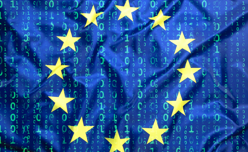 EU flag and cyber