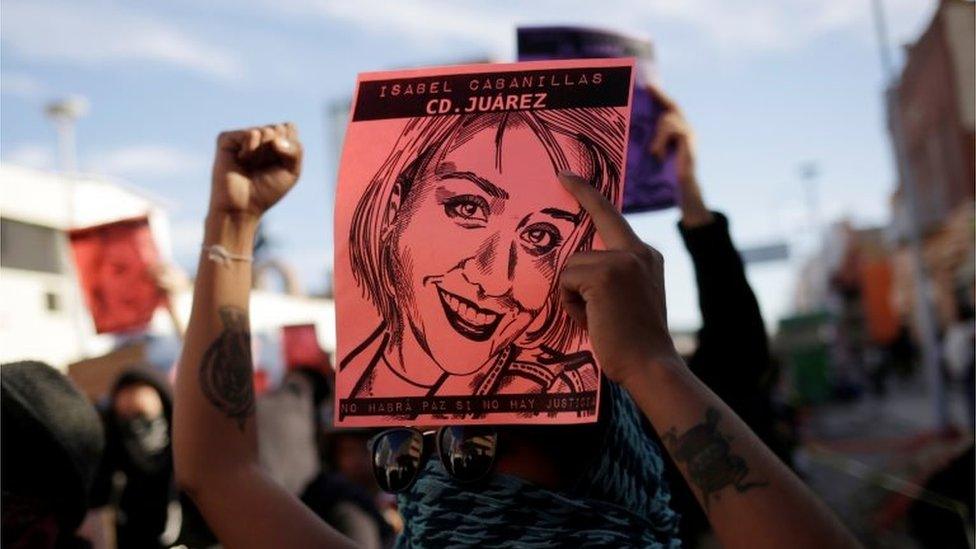 Demonstrators take part in a protest to demand justice for the murder of Isabel Cabanillas, an activist for women's rights whose body was found on January 18, 2020, in Ciudad Juarez, Mexico January 25, 2020.