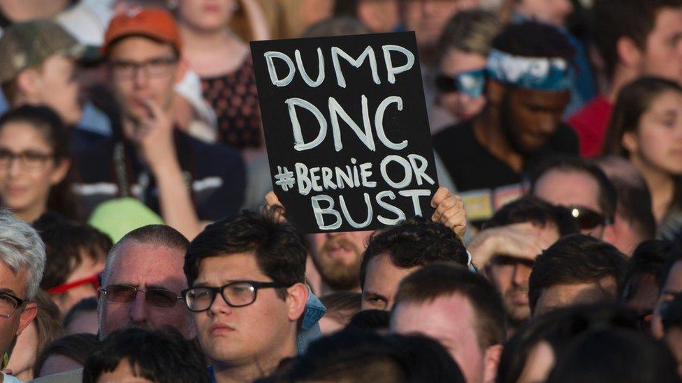 Bernie Sanders supporters at a rally in Washington (9 June 2016)