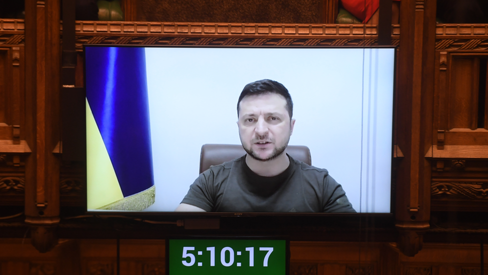 President Volodymyr Zelensky addresses the House of Commons via videolink