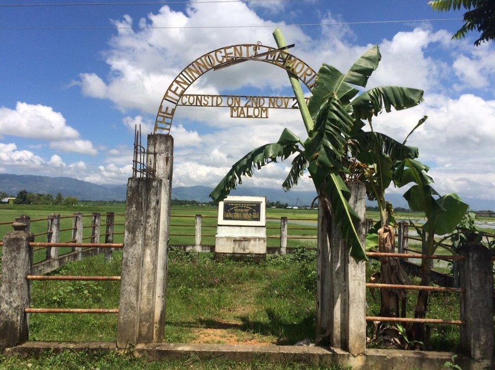 A memorial has been built where security forces gunned down 10 civilians