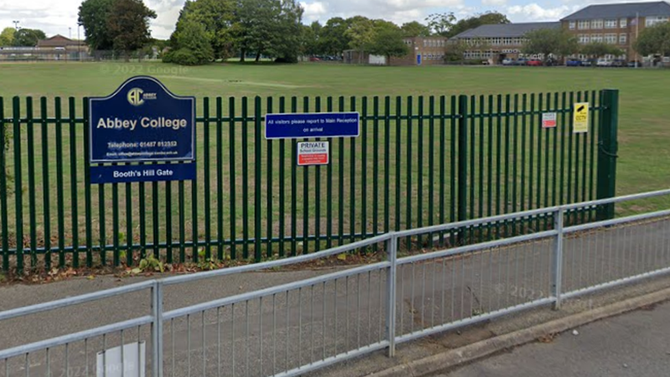 Abbey College gates in Ramsey, Cambridgeshire