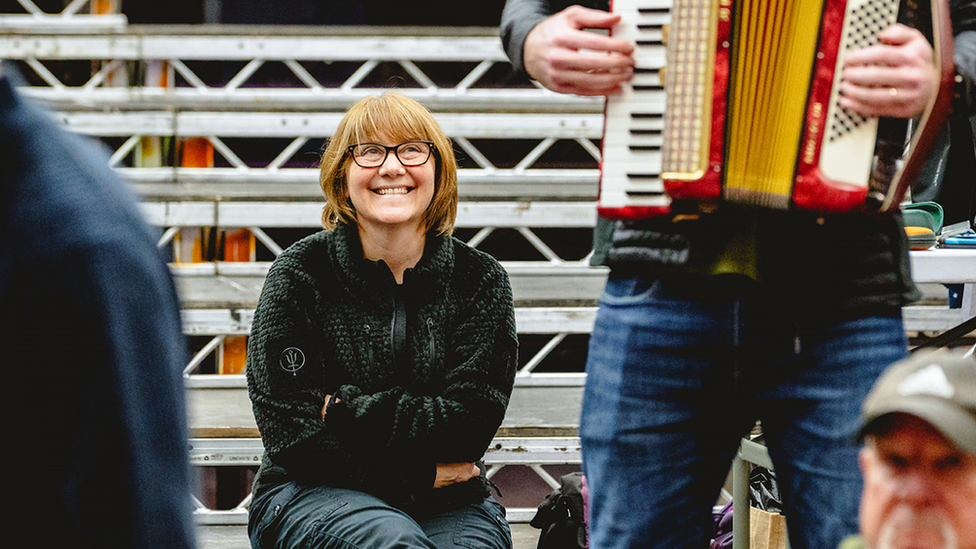 Deborah McAndrew watching play rehearsals