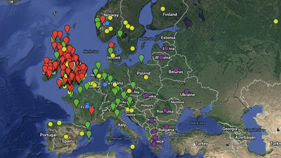 A map of where the stories have been collated