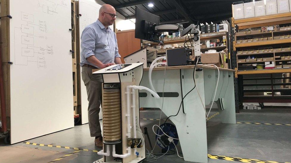 Ross Hunter working on his ventilator prototype