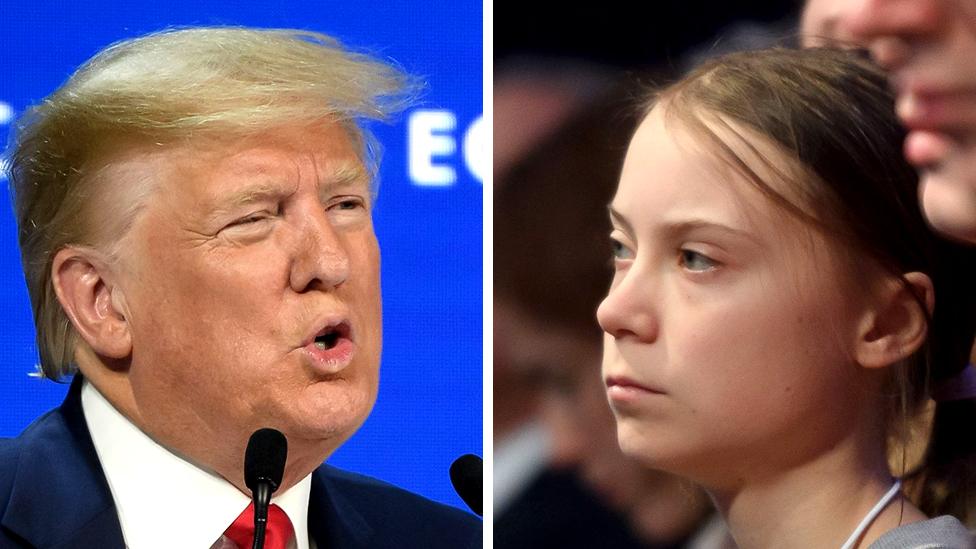 President Trump and climate activist Greta Thunberg, 21 January 2020