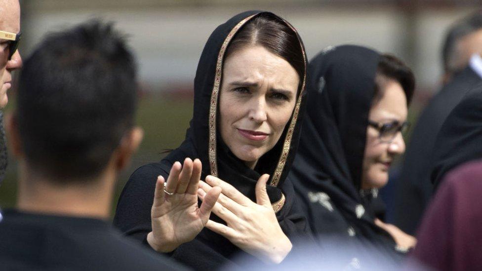 New Zealand's Prime Minister Jacinda Ardern gestures