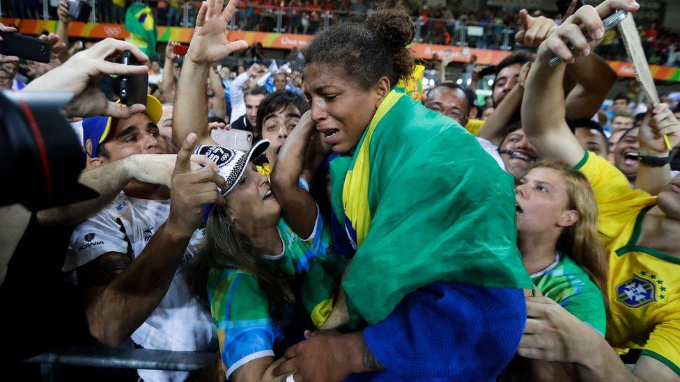 Surrounded by family and her fans after her win