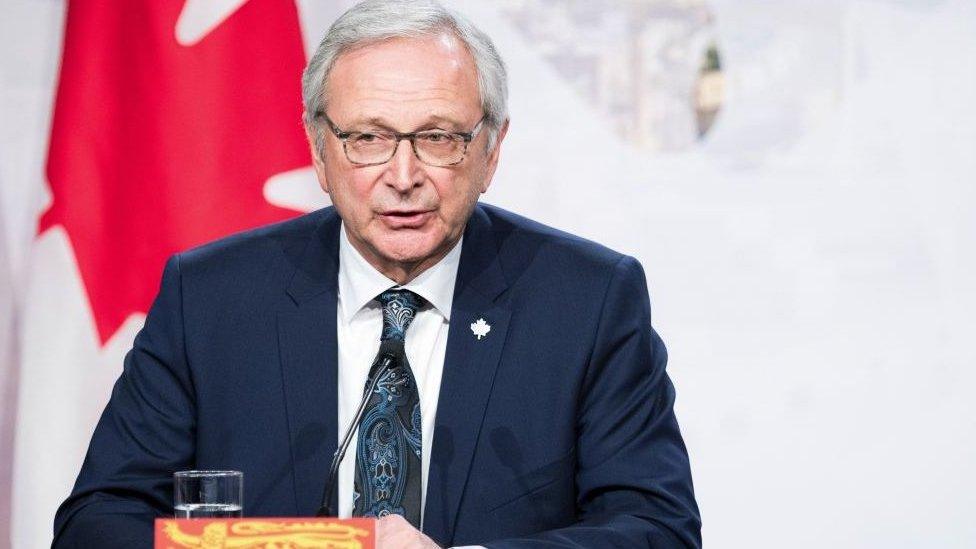 New Brunswick's premier Blaine Higgs looks on as prime ministers of the Canadian provinces gather during a meeting set-up by Canada prime minister Justin Trudeau in Montreal, on December 7, 2018