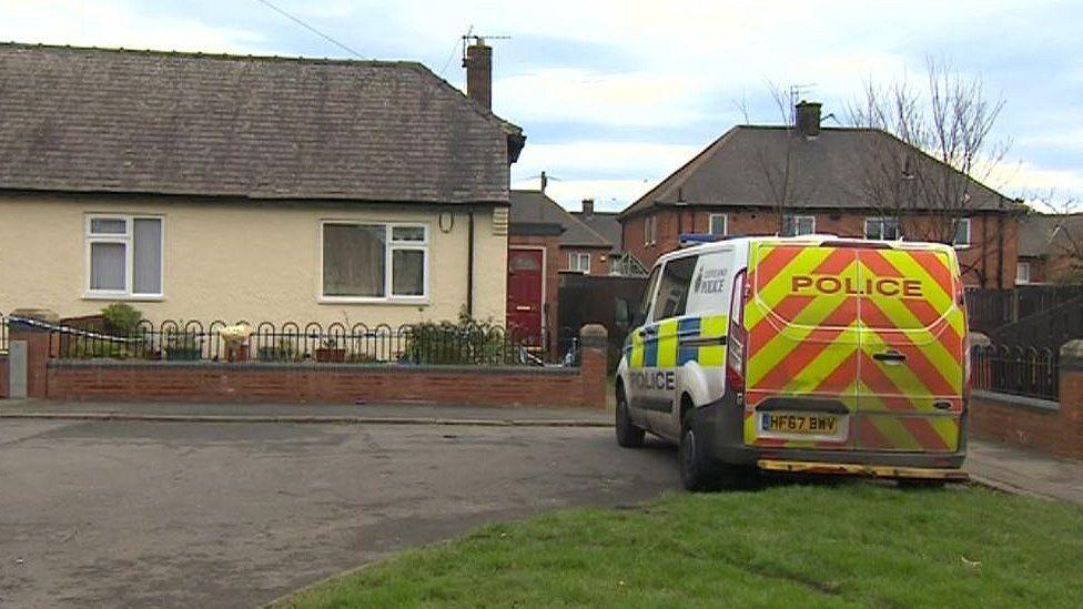 Mr Betteridge's bungalow with a police van outside