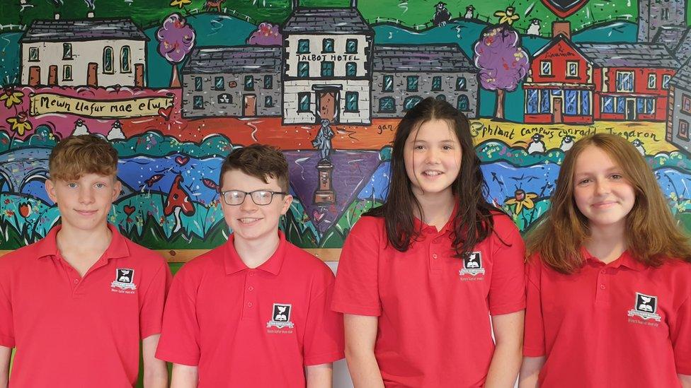 Macsen, Ianto, Elin & Delun - Henry Richard School Pupils looking forward to Eisteddfod