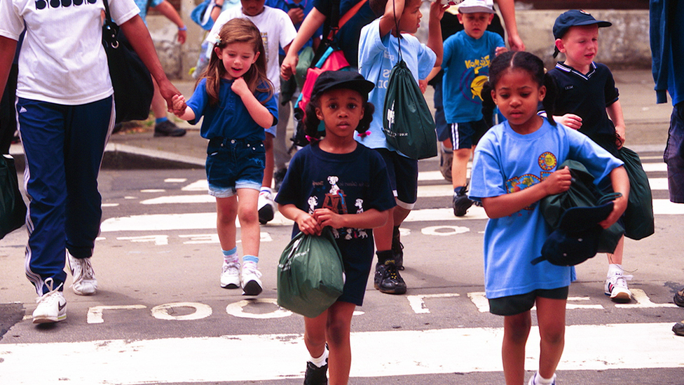 Kids on zebra crossing in London