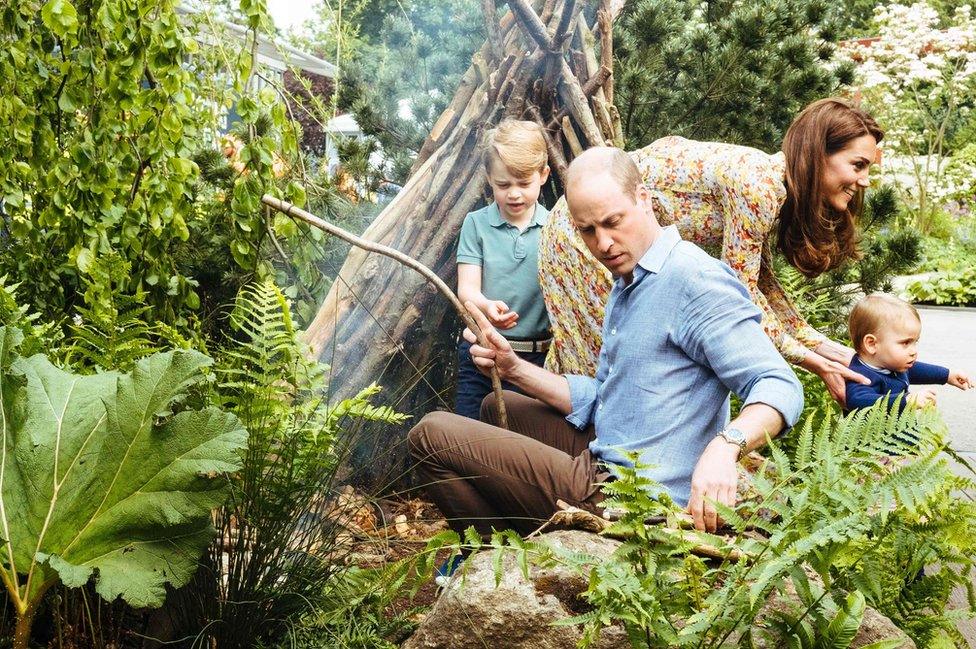 The Duke and Duchess of Cambridge with Prince George and Prince Louis at the duchess's Back to Nature garden at Chelsea Flower Show