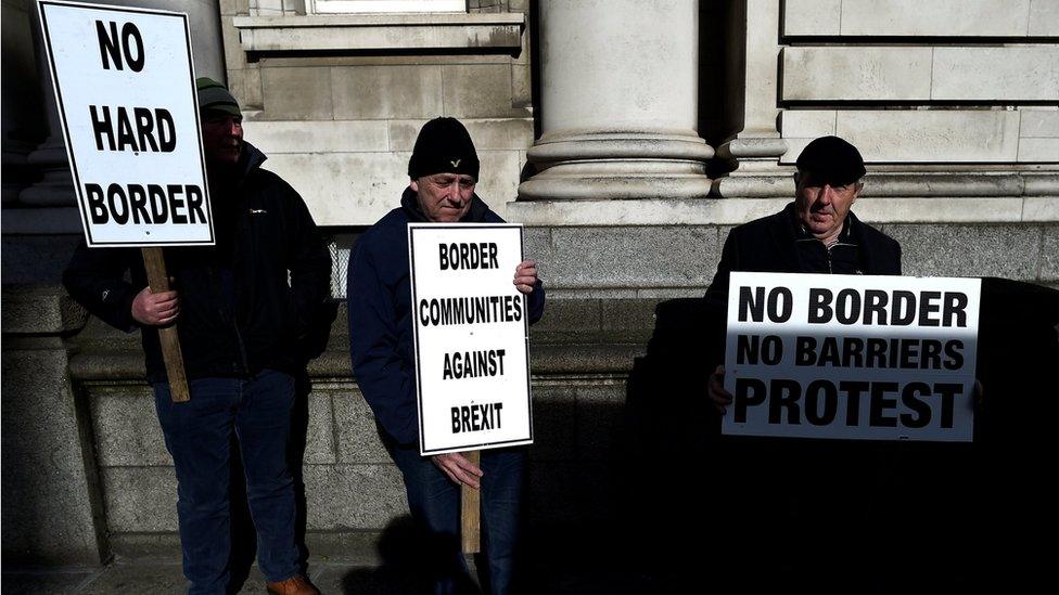 Protesters against a hard border between Ireland and Northern Ireland