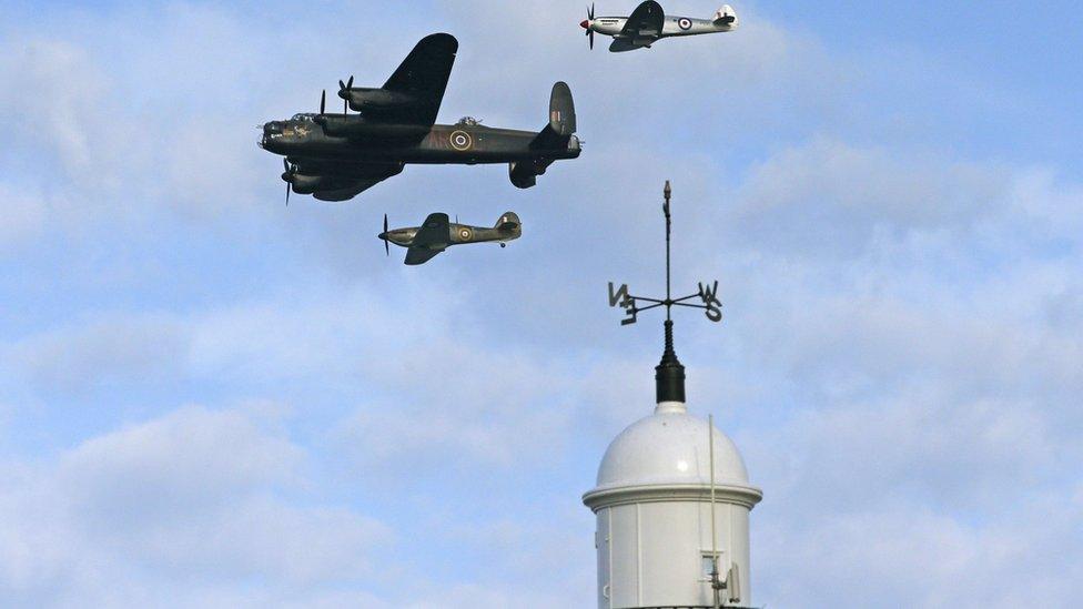 Lancaster Bomber and Spitfire at Sunderland Airshow