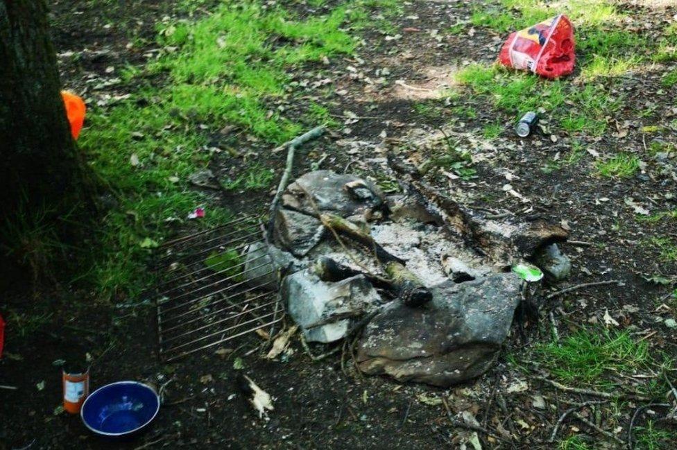 Discarded barbecue and litter