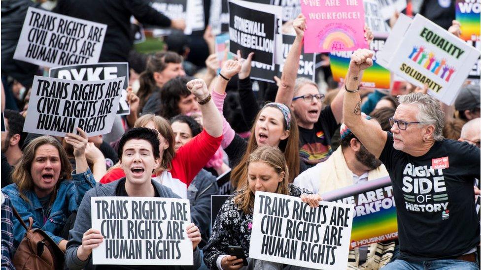 Protests outside court last year